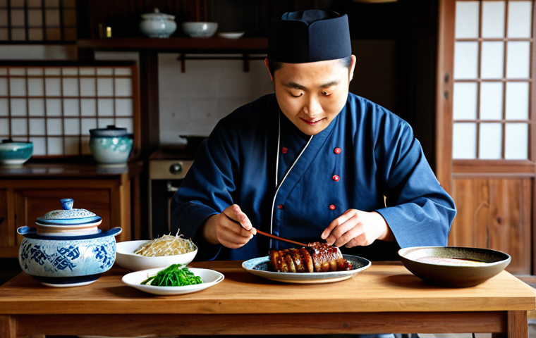 Fermented Pork Miso Grill**
"A family-friendly scene depicting a perfectly cooked, fully clothed dish of Fermented Pork Miso Grill on a rustic wooden table, appropriate attire, safe for work. The pork is glistening with a rich miso glaze. In the background, a cozy Korean kitchen with traditional pottery and ingredients. Perfect anatomy, correct proportions, natural pose, professional food photography, high quality, well-formed hands, proper finger count, natural body proportions, fully clothed, modest clothing, appropriate content, professional."
**